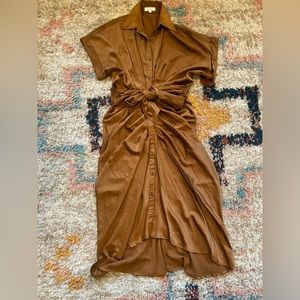 Mable brown gold maxi ruched tie dress size large